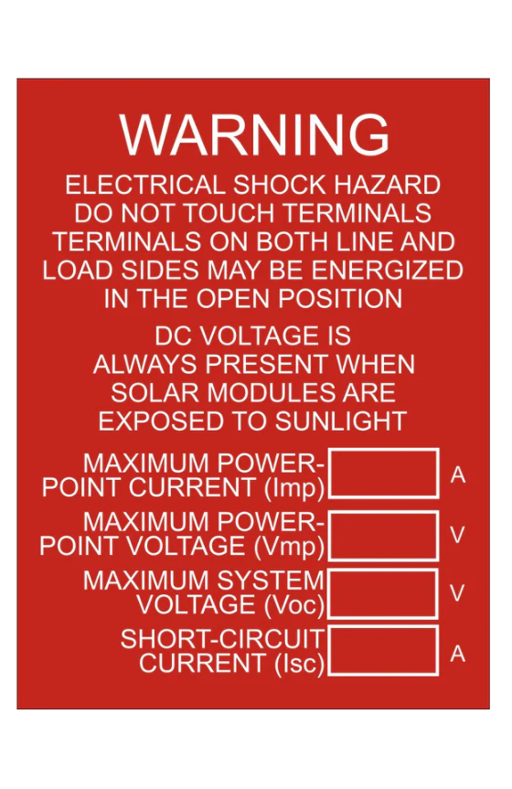 3x4 - Warning Electrical Shock and DC Voltage, Red/White, Plastic