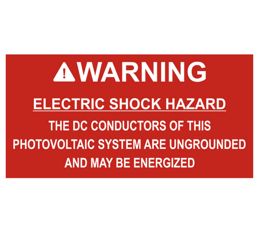 3x1.5, Warning Electric Shock Hazard the DC Conductors of this Photovoltaic System are ungrounded and may be energized, Red/White, Plastic