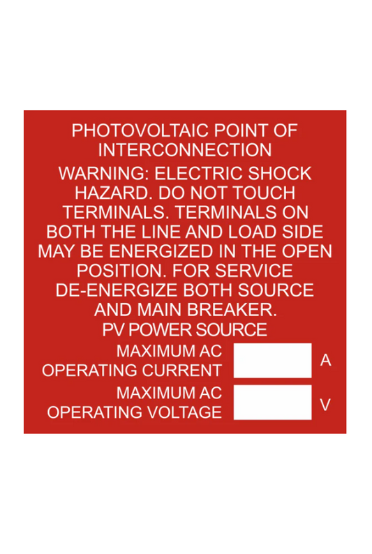 3x3, Photovoltaic Point of Interconnection and Warning, Red/White, Plastic