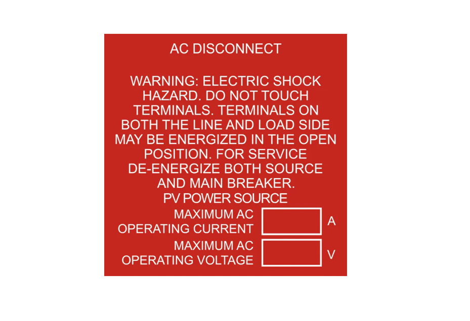 3x3, AC Disconnect, Warning Electric Shock Hazard